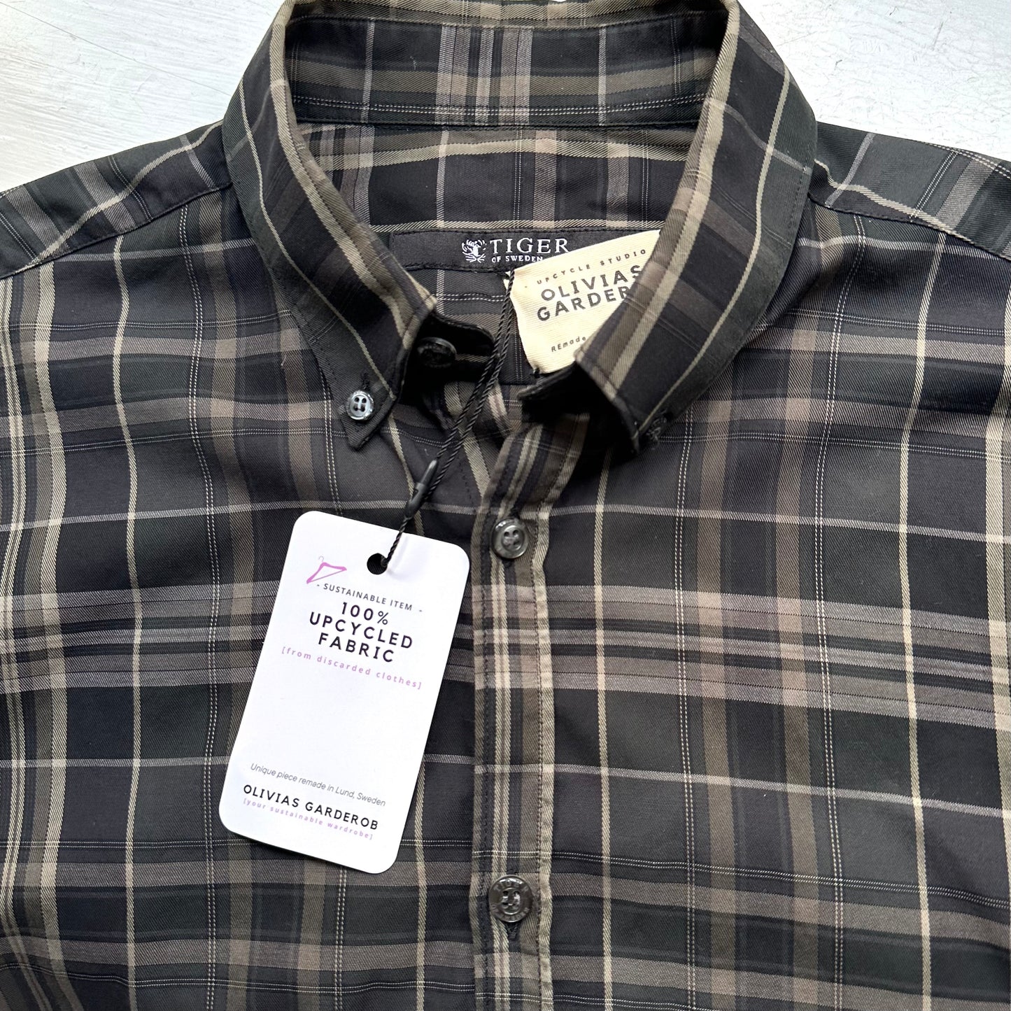 Peplum Plaid Shirt - Upcycled Shirt 52 - M, Cotton