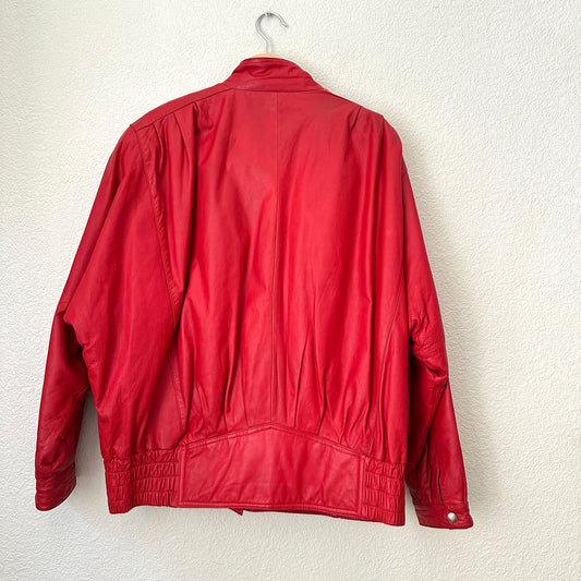Vintage Red Leather Bomber Jacket
