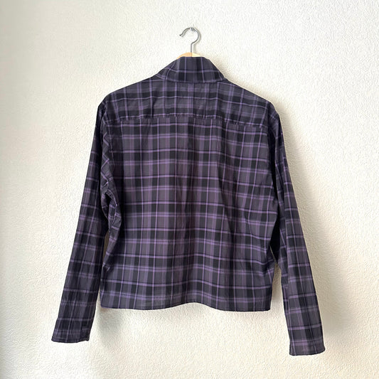 Mock Neck Black/Purple Plaid Shirt - Upcycled Shirt 54 - M-L, Cotton