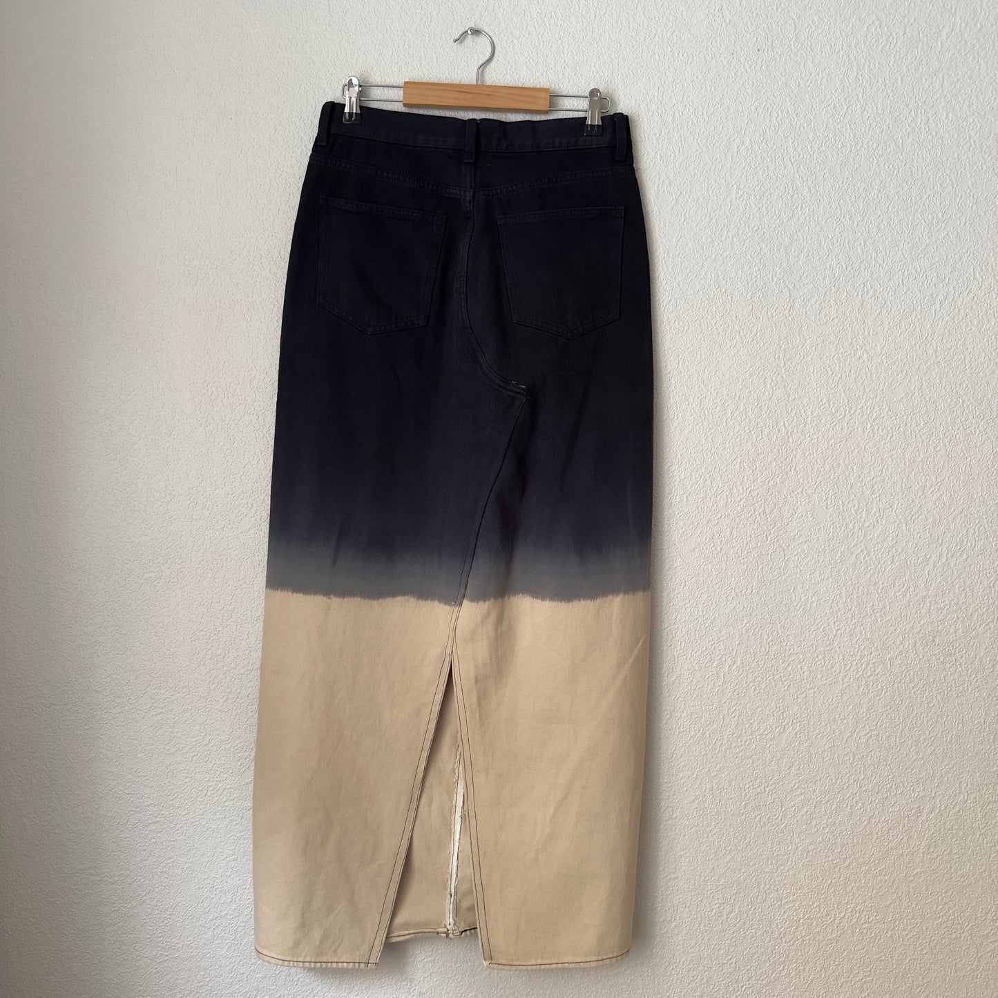 Upcycled Denim Maxi Skirt 22 - Black Beige - Size M
