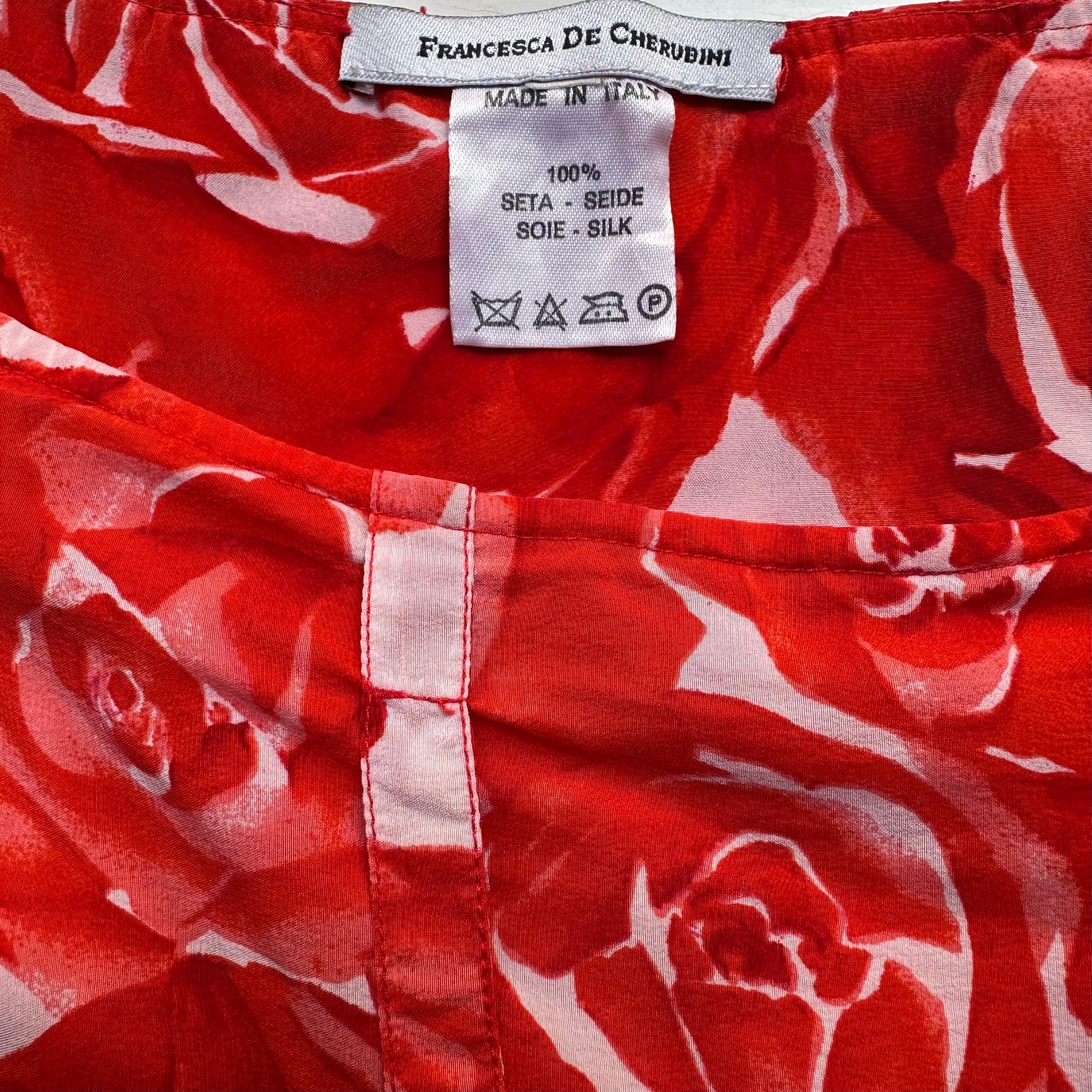 Vintage Floral Silk Set - cropped blouse + Full Skirt - size M