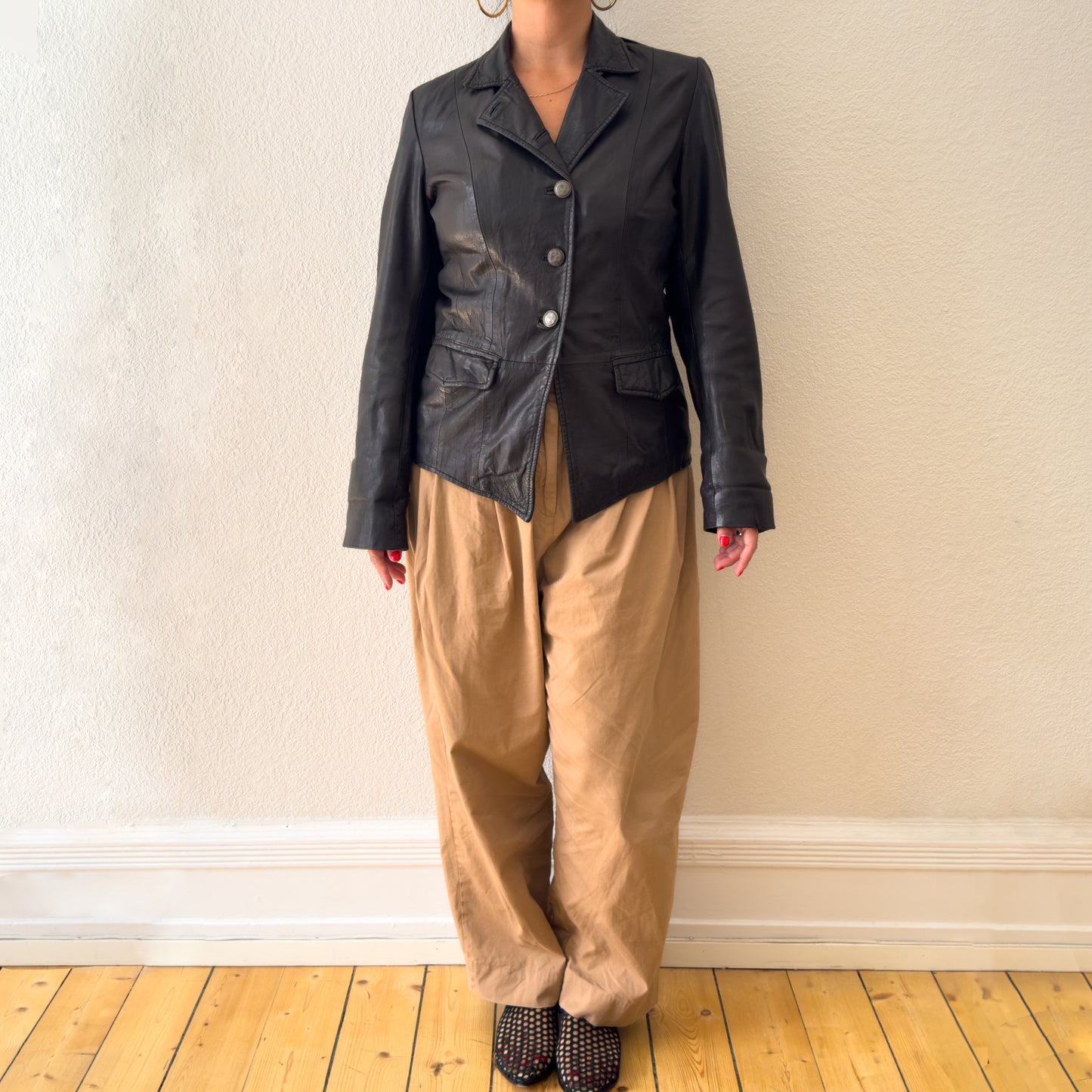 Vintage Black Leather Blazer, size 38