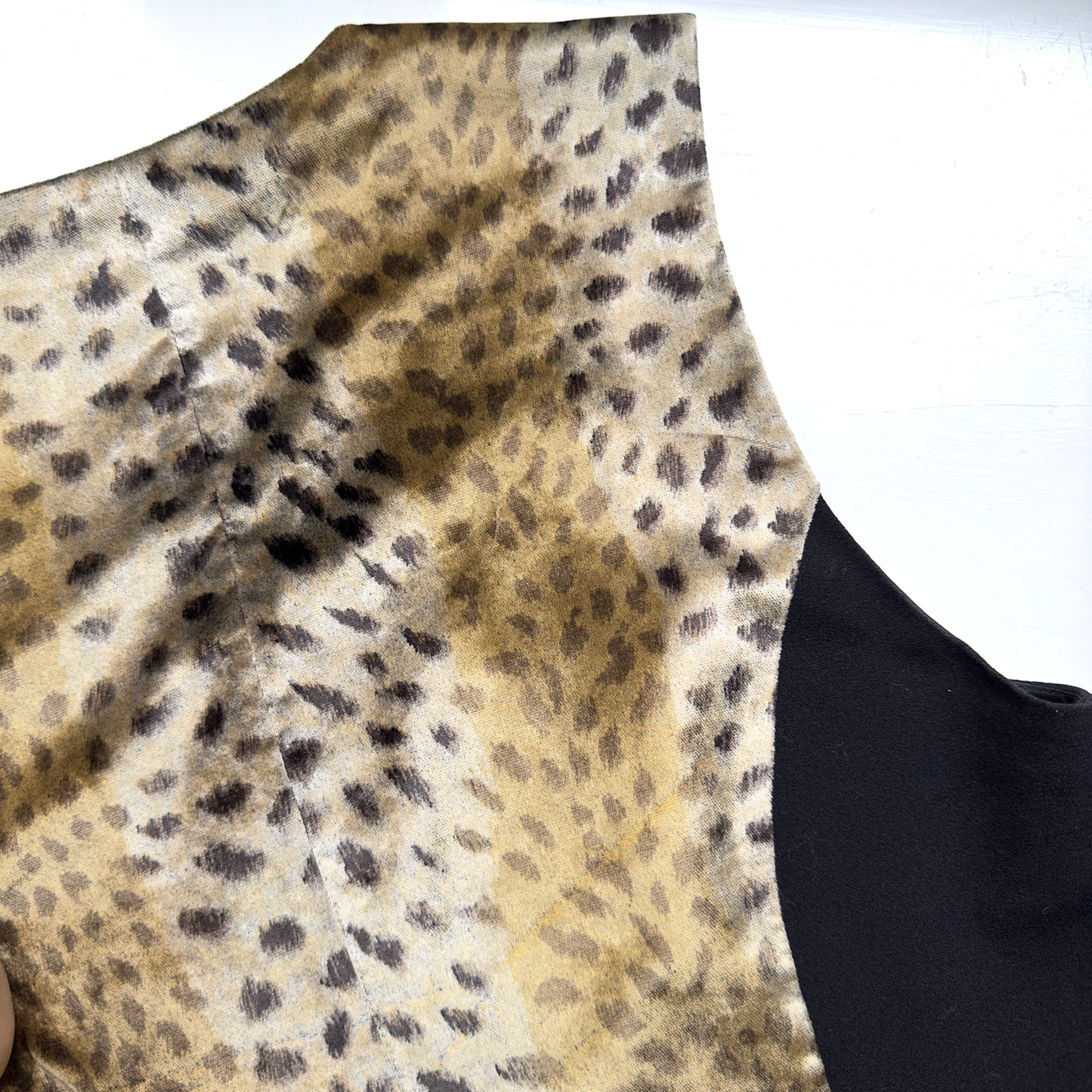 Vintage Black Wool Vest - Velvet Animal Print back - size S