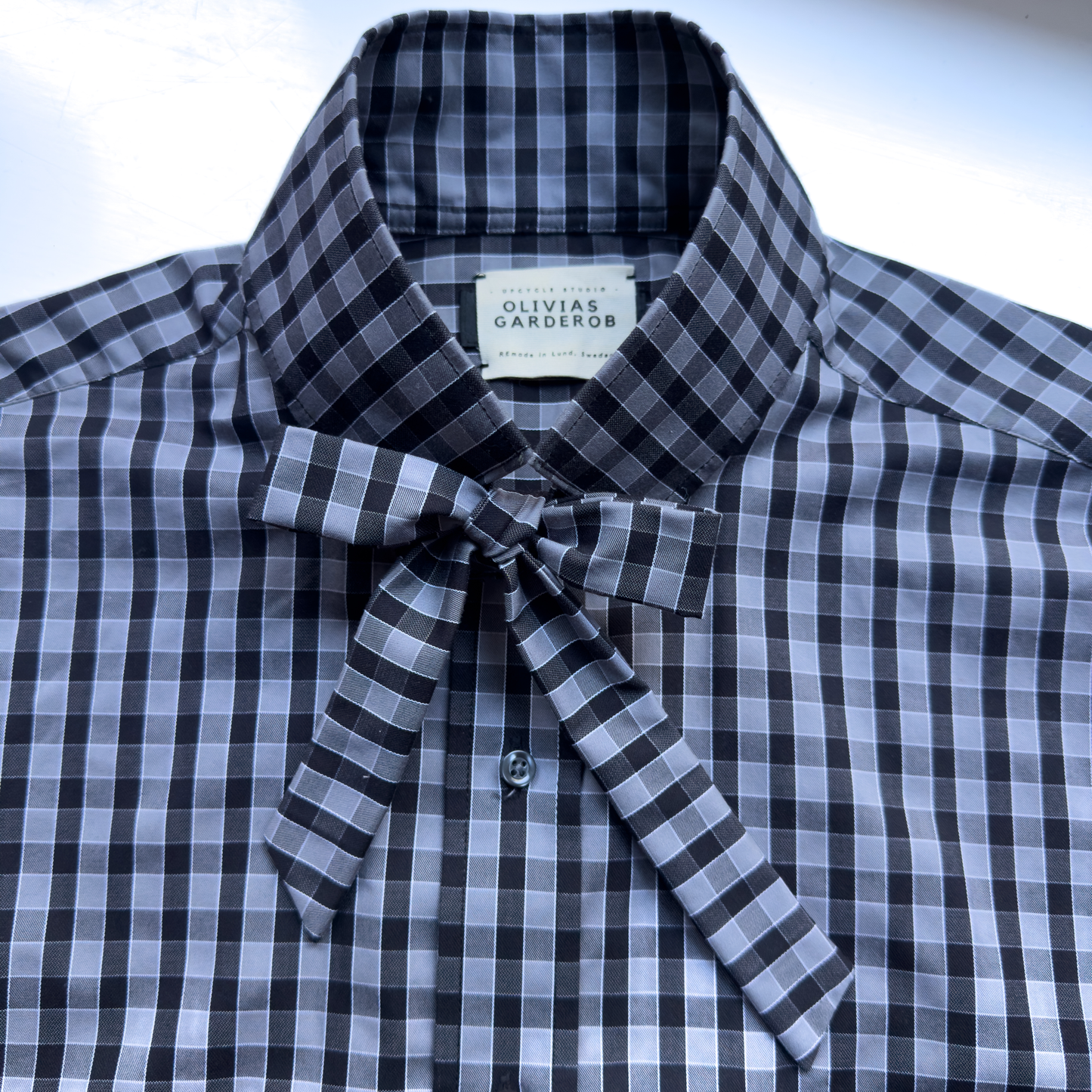 Funnel Neck Bow Shirt - Upcycled Shirt 59 - M-L, Cotton