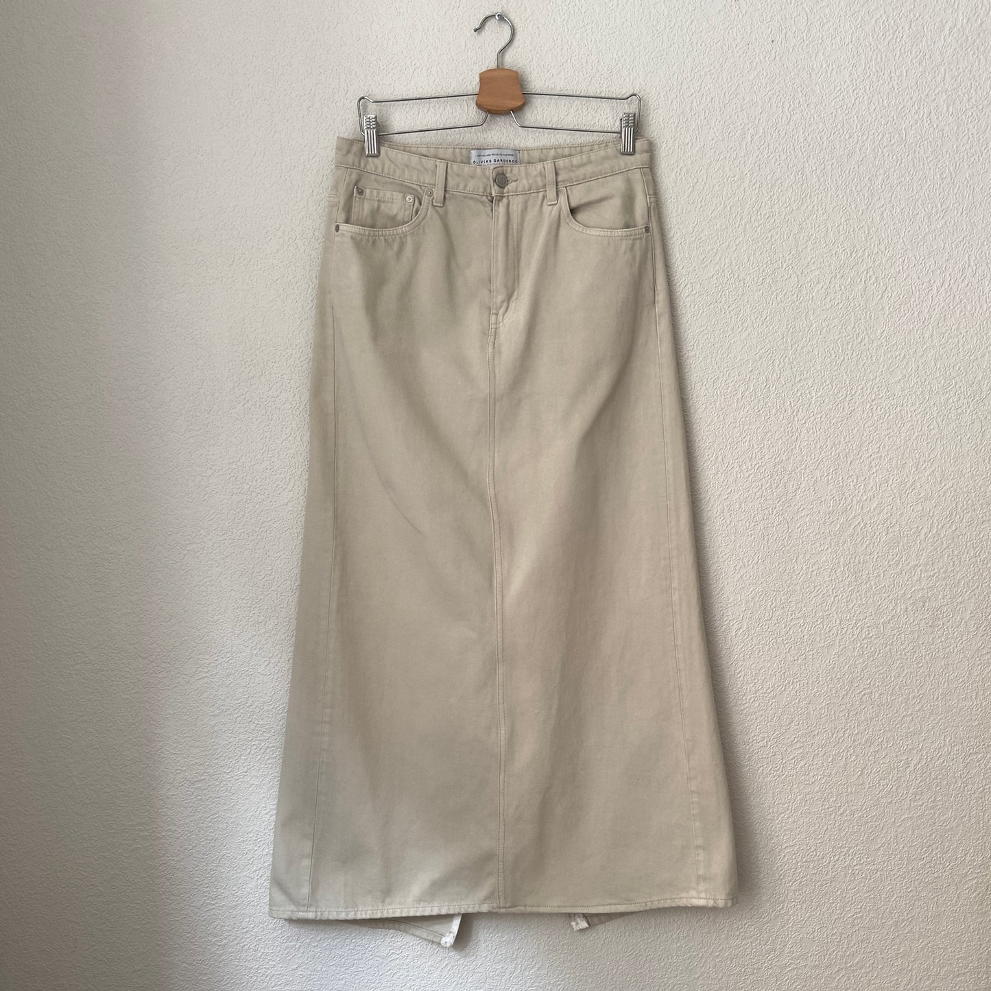 Upcycled Denim Maxi Skirt 7 - Beige - Size M-L