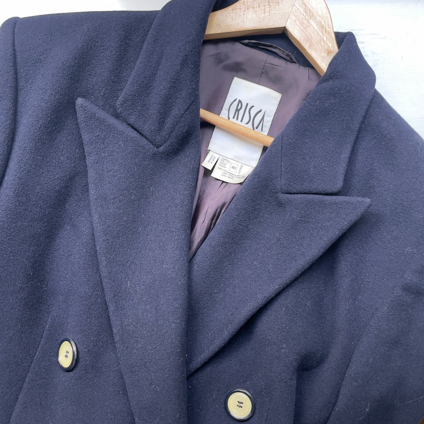 Vintage Navy Blue Wool Coat - Crisca