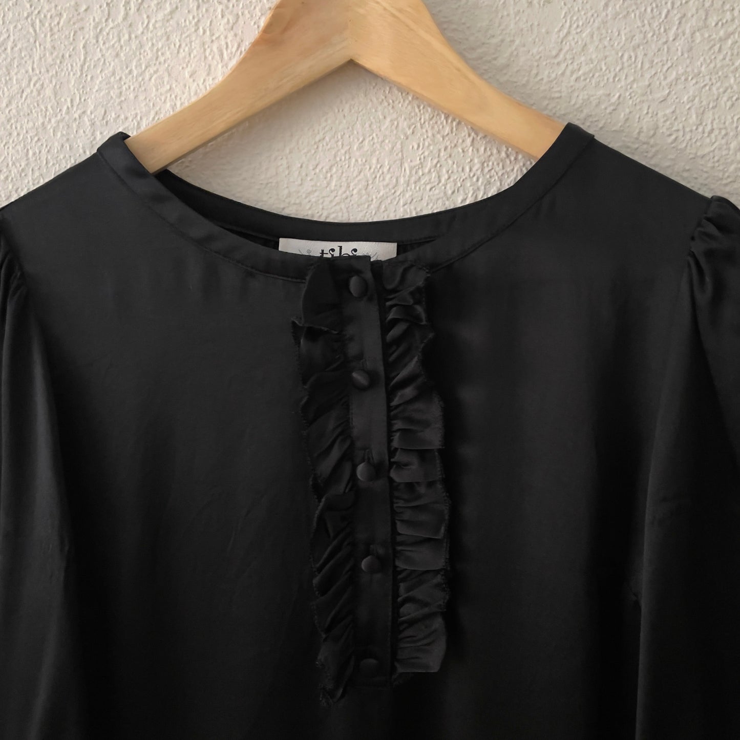 Tibi Black Silk Blouse - ruffled placket