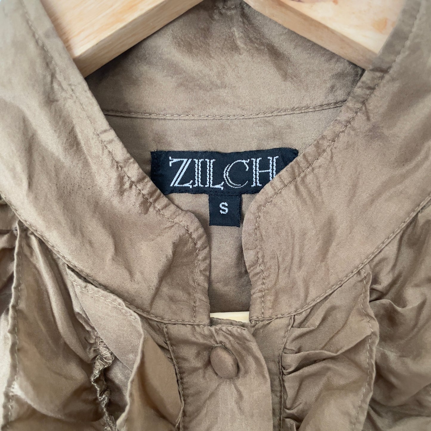 Brown Ruffled Silk Blouse