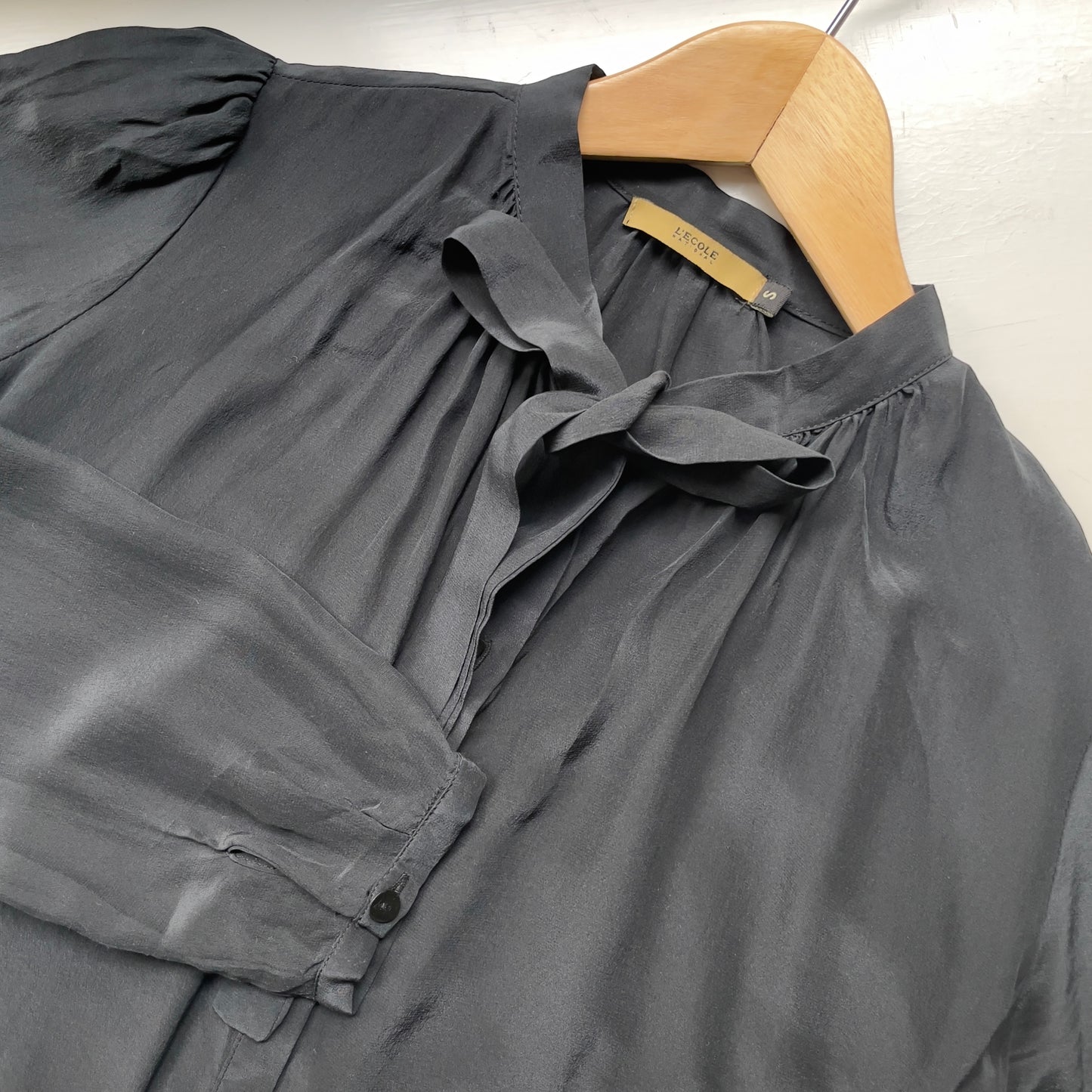 Black Bow Tie Silk Blouse