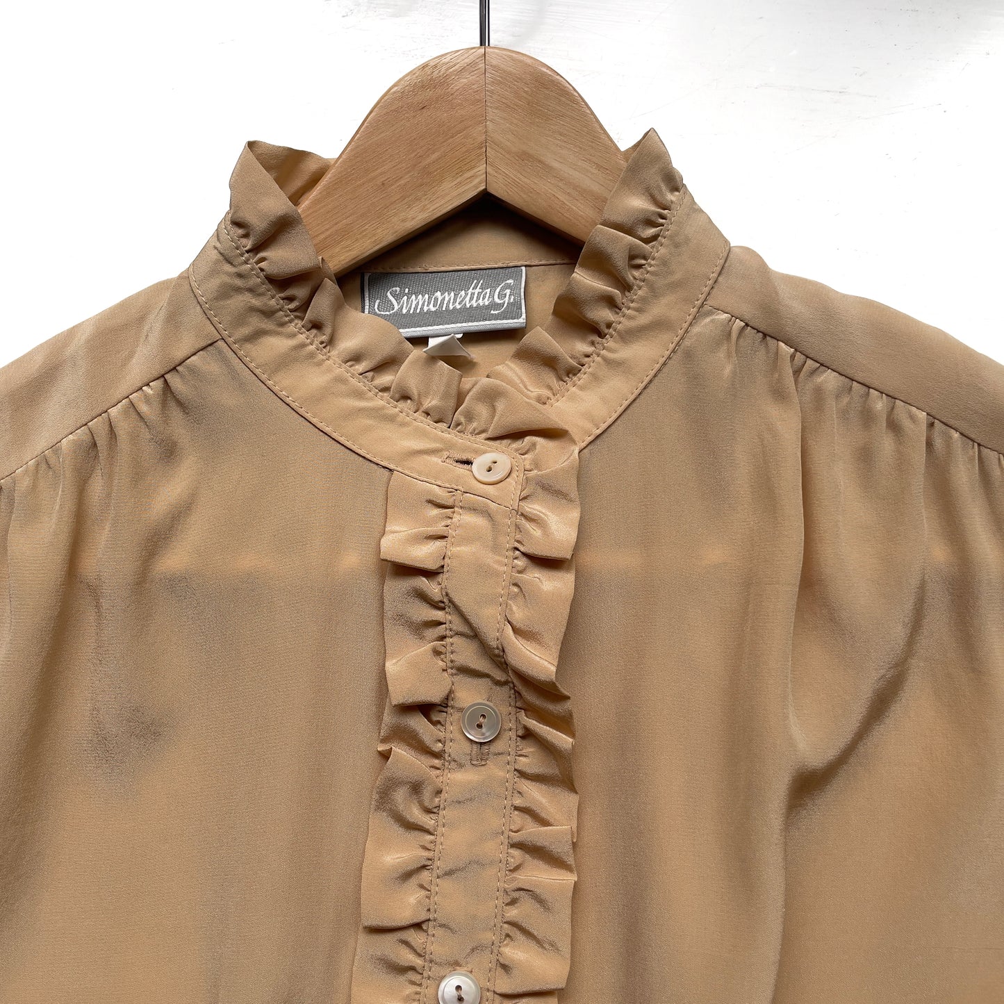 Beige Ruffle Silk Blouse