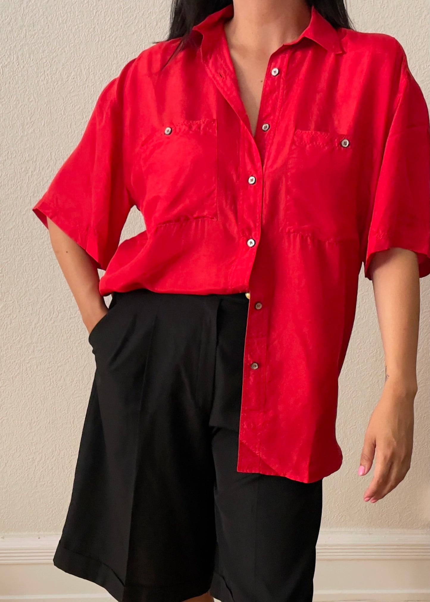 Vintage Red Short Sleeve Silk Shirt