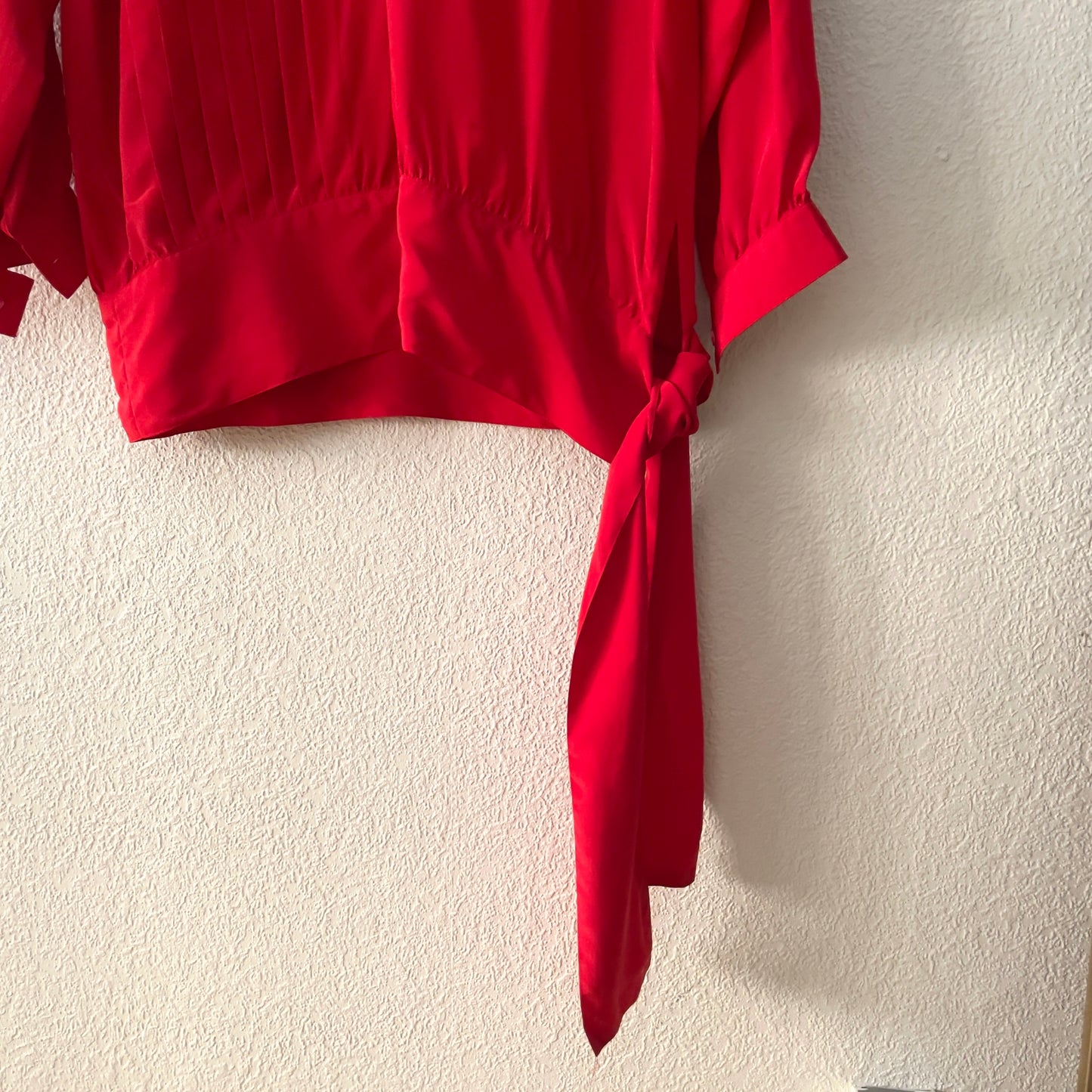 Vintage Red Silk Blouse with Side Tie - Size EU42