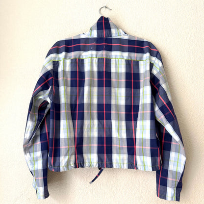 Stand collar + flap - Upcycled Shirt 69 - M,L, Cotton, Blue plaid