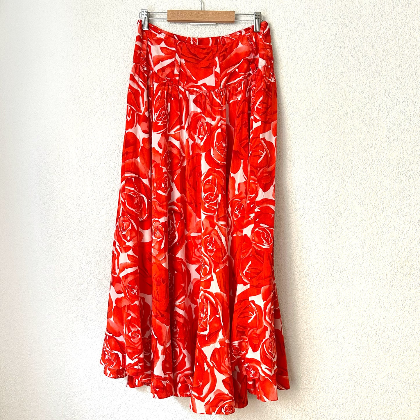 Vintage Floral Silk Set - cropped blouse + Full Skirt - size M