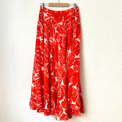 Vintage Floral Silk Set - cropped blouse + Full Skirt - size M