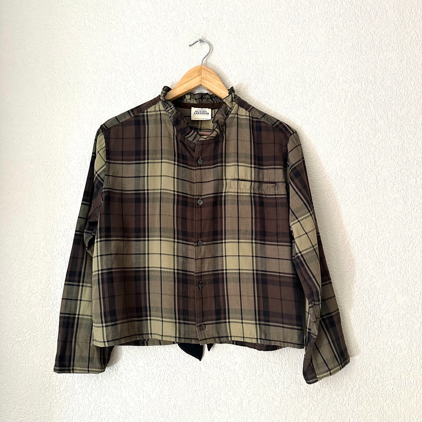 Brown Plaid Silk Bow - Upcycled Shirt 29 - M-L Cotton