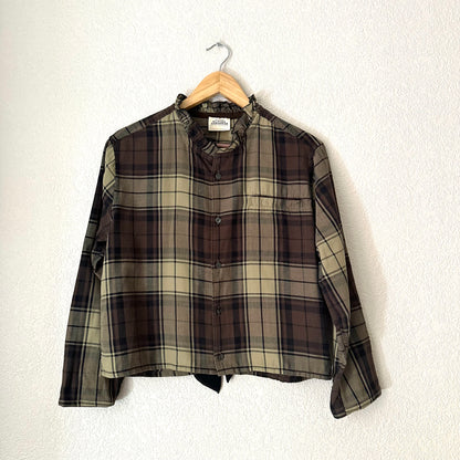 Brown Plaid Silk Bow - Upcycled Shirt 29 - M-L Cotton