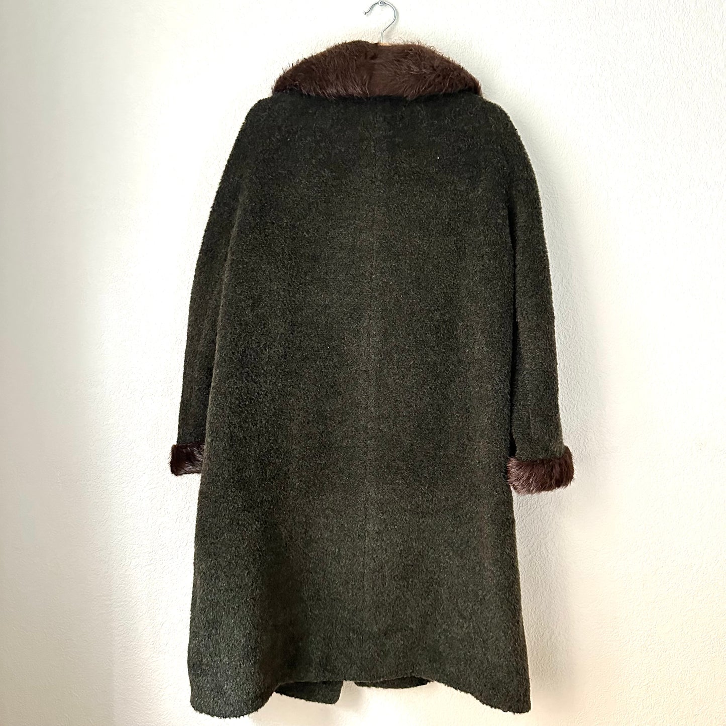 Vintage Green Coat - Real fur details, Size S-M