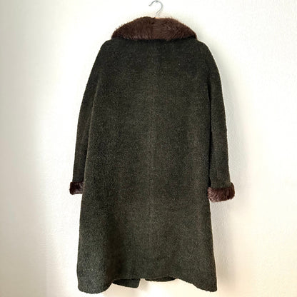 Vintage Green Coat - Real fur details, Size S-M