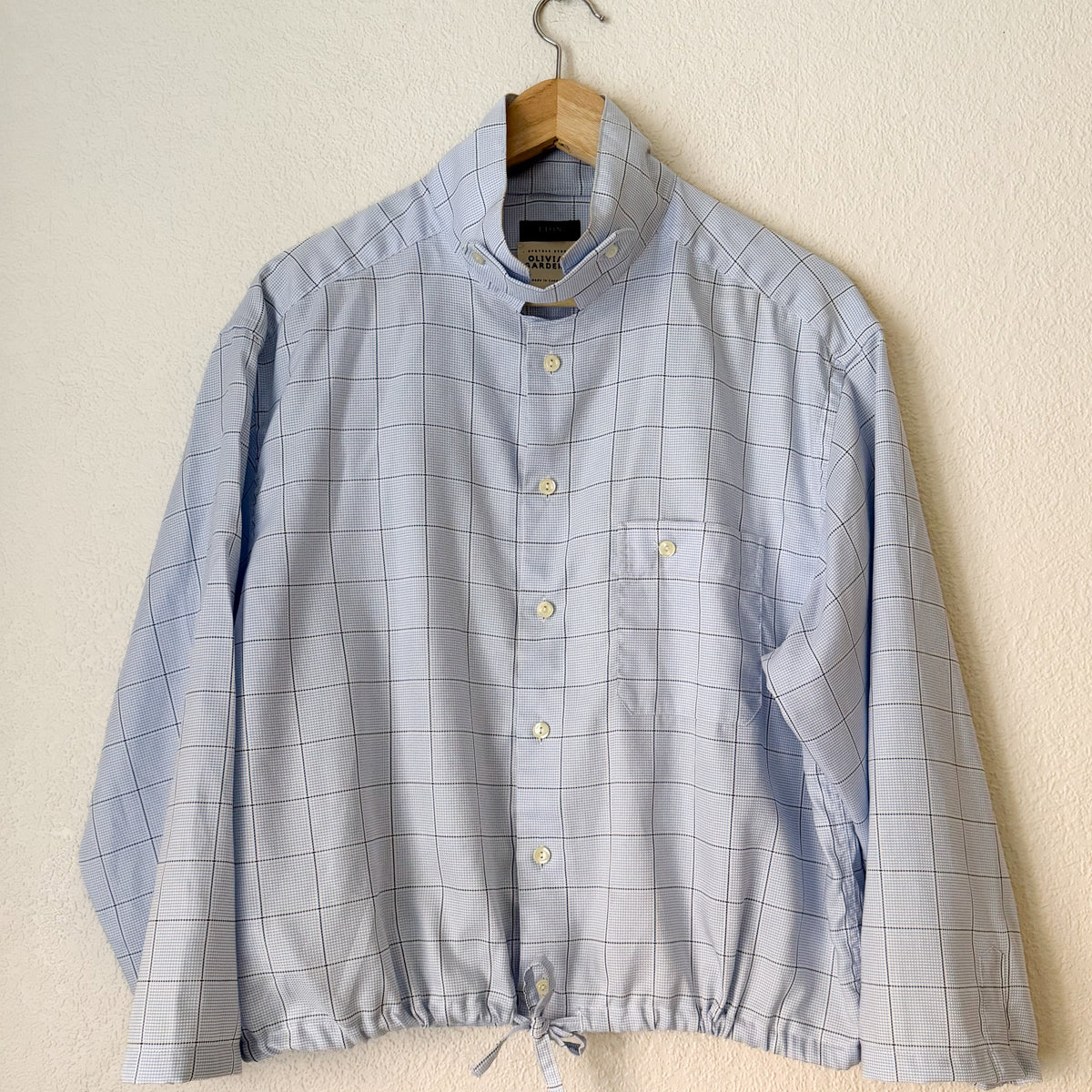 Stand collar + flap - Upcycled Shirt 71 - M,L, Cotton, checks