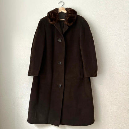 Vintage Brown Mohair Alpaca Coat - size L