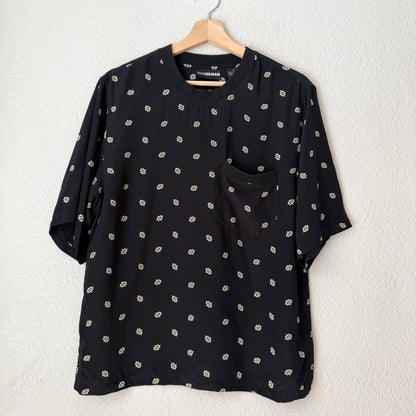 Black Print Silk T-Shirt - size M