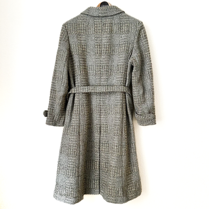 Vintage Tweed Belted Coat - Pure Wool - size M