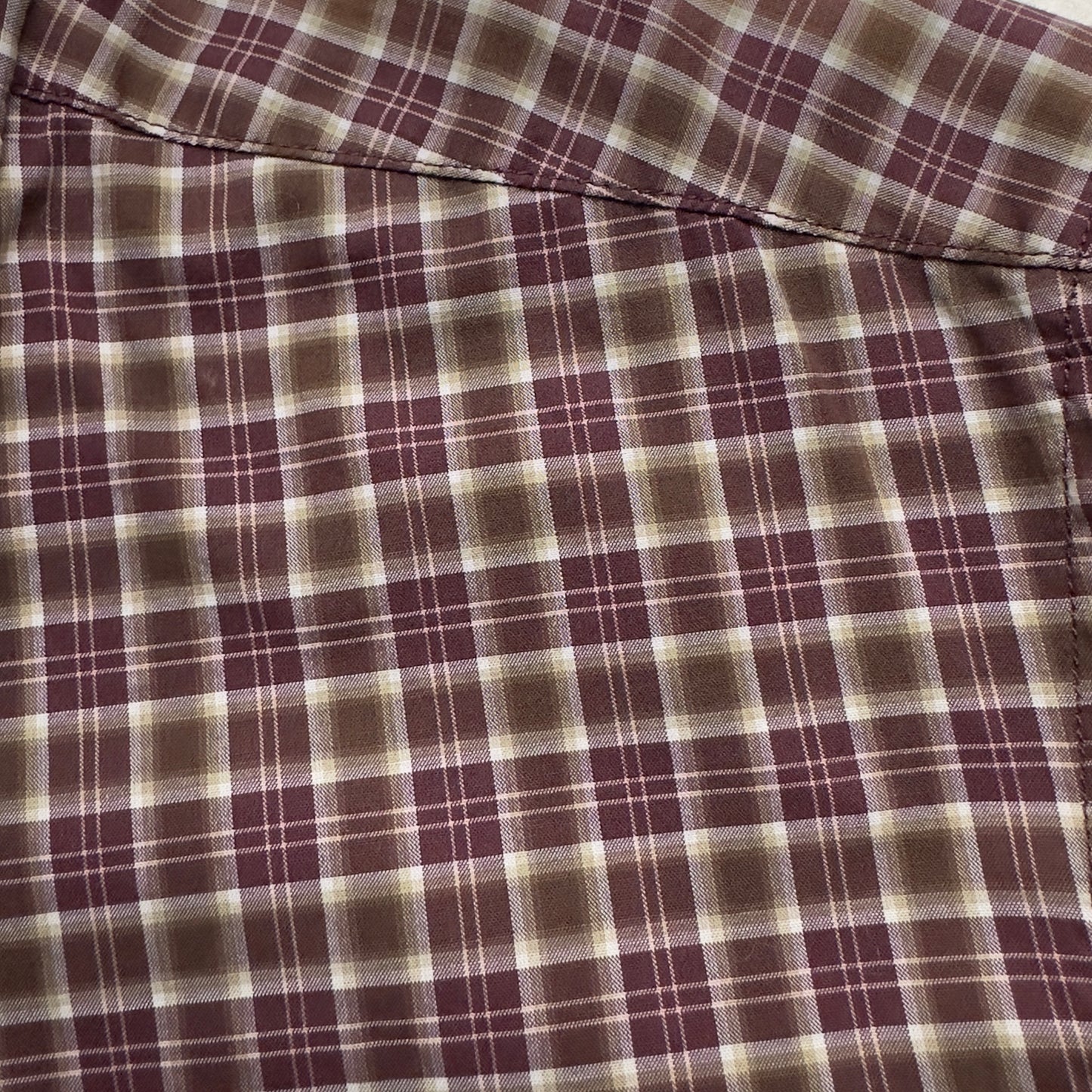 Mock Neck Brown Burgundy Plaid Shirt - Upcycled Shirt 60 - S, Cotton