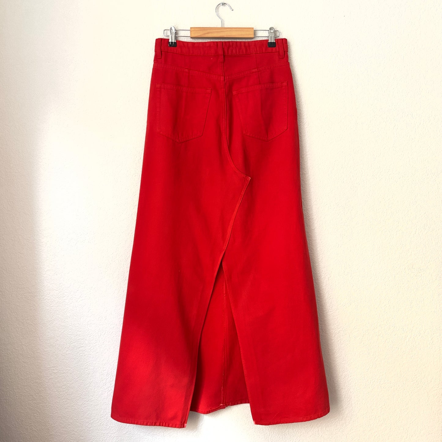 Upcycled Denim Maxi Skirt 22 - Red - Size M