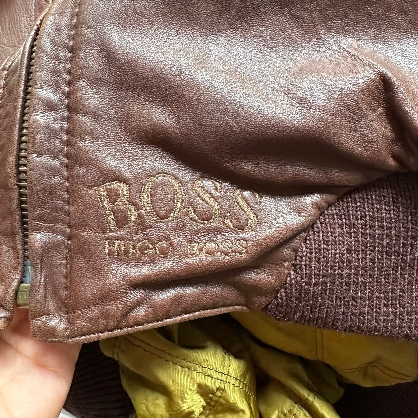 Vintage Hugo Boss Leather Bomber Jacket - size L