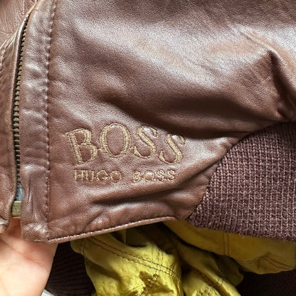 Vintage Hugo Boss Leather Bomber Jacket - size L