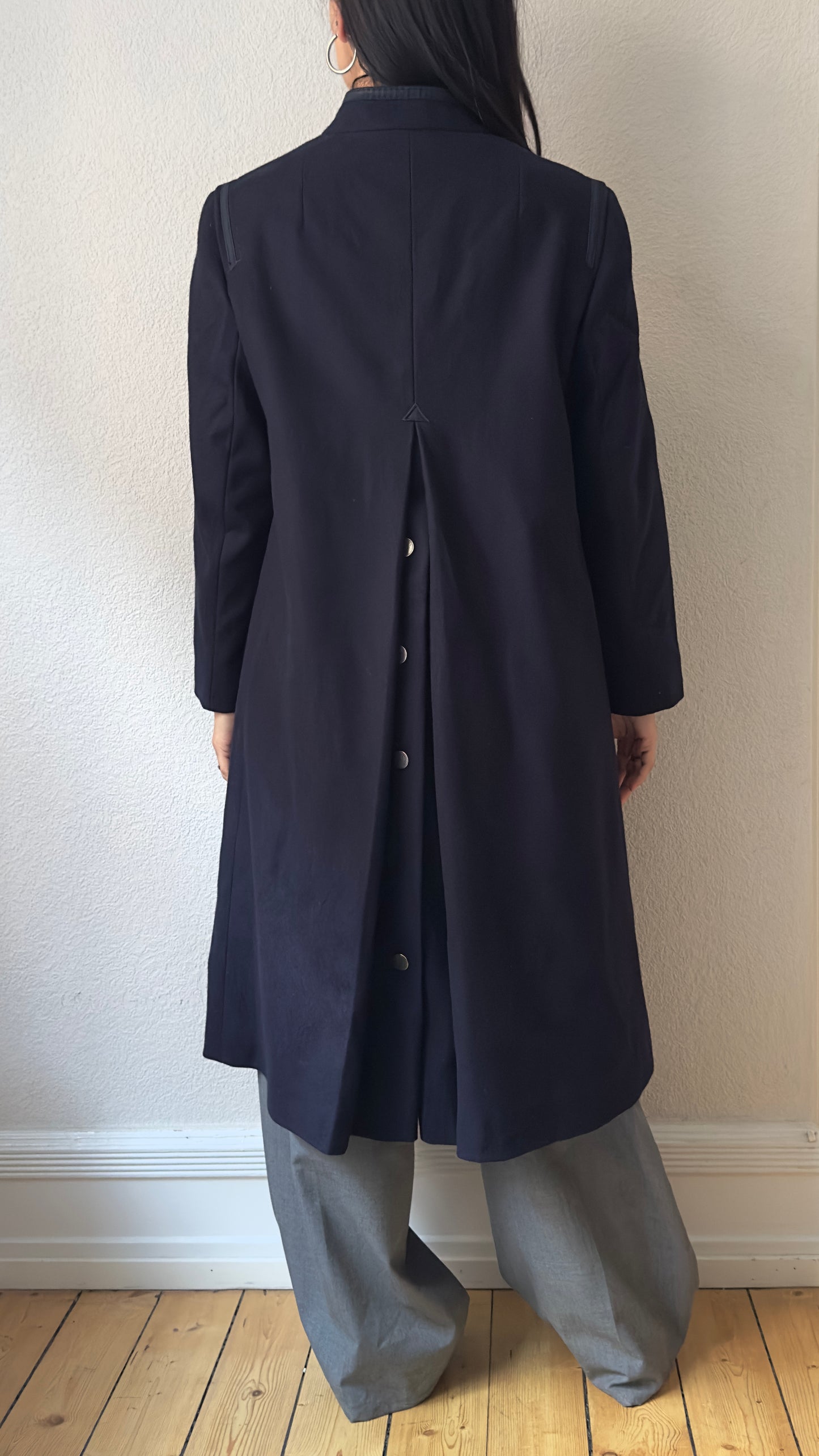 Vintage Dark Blue Loden Coat - Pure Wool - size M