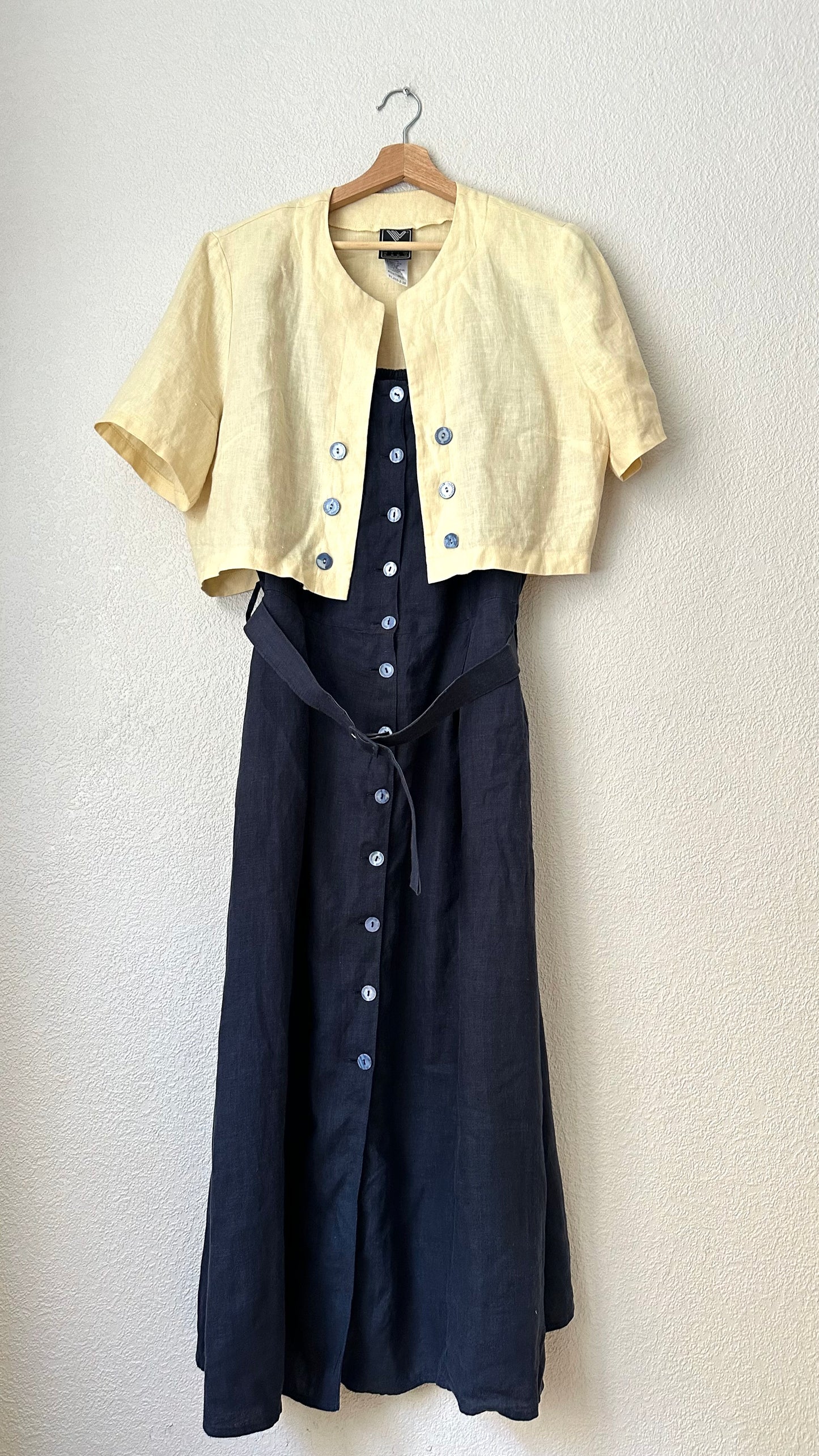 Vintage Linen Dress w/ Bolero - size L