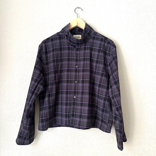 Mock Neck Black/Purple Plaid Shirt - Upcycled Shirt 54 - M-L, Cotton