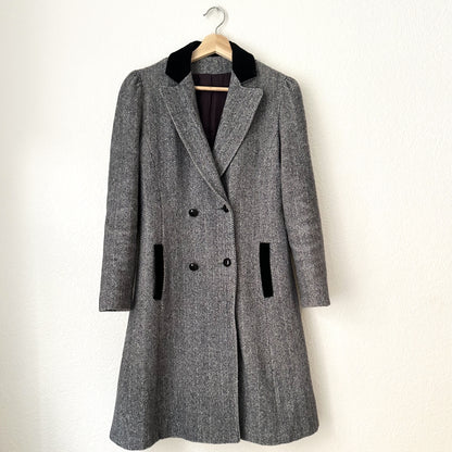 Vintage Blue Herringbone Wool Coat - size XS-S