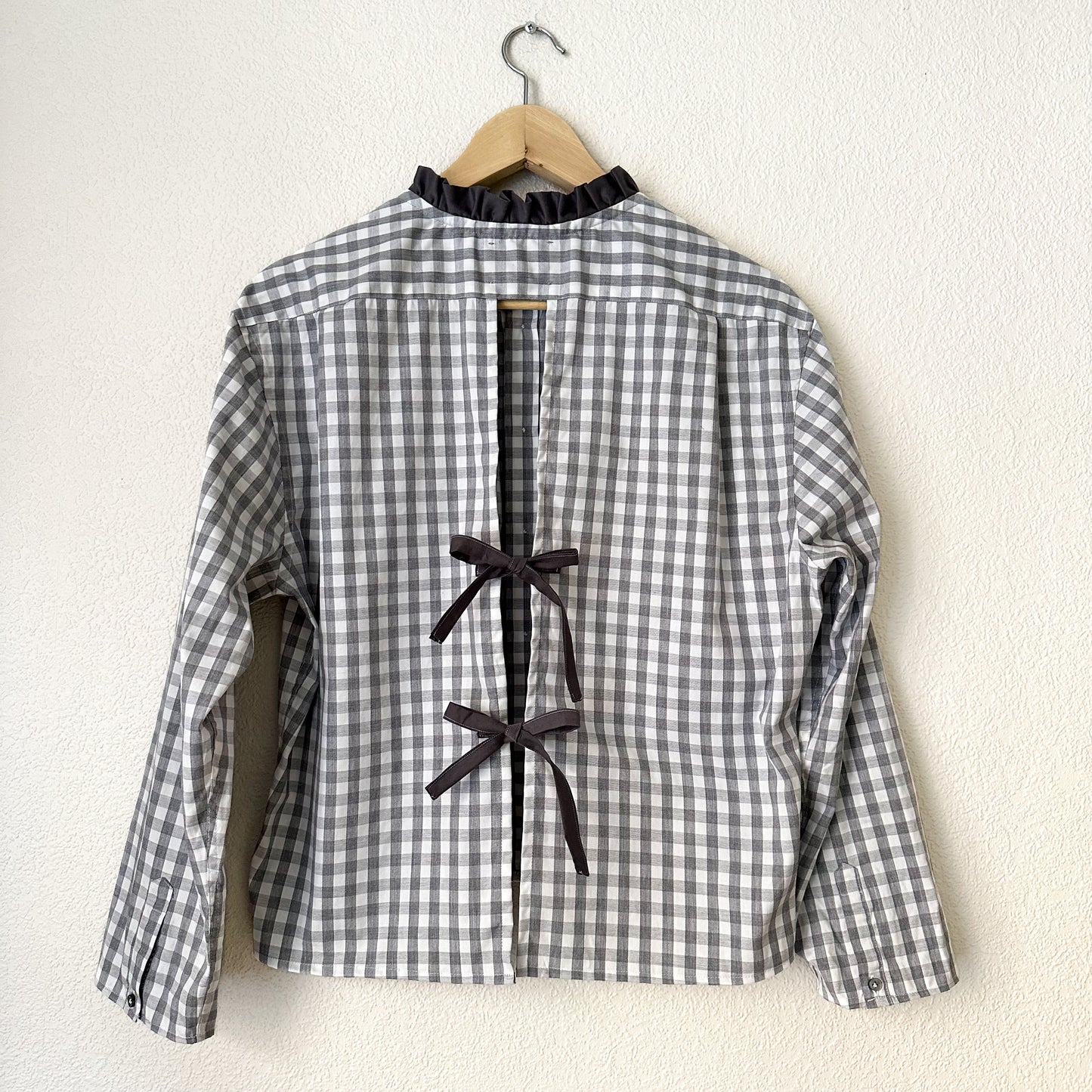 Gray Plaid Open Back - Upcycled Men’s Shirt 56 - M,L, Cotton