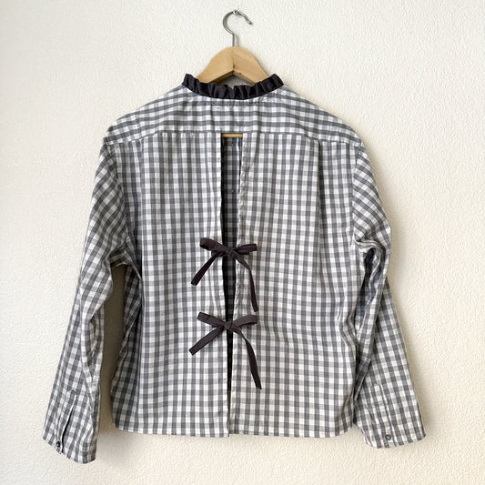 Gray Plaid Open Back - Upcycled Men’s Shirt 56 - M,L, Cotton