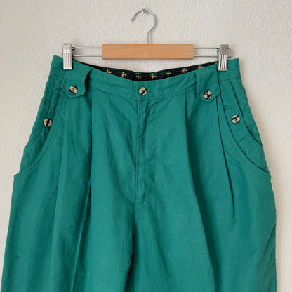 Vintage 80s Green Pants - High Waist, Tapered Leg