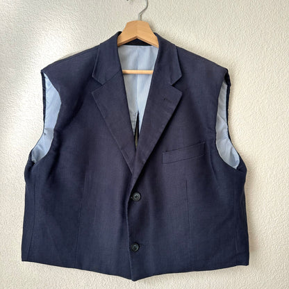 Upcycled Bow Vest Blue/Silk Bow - size M