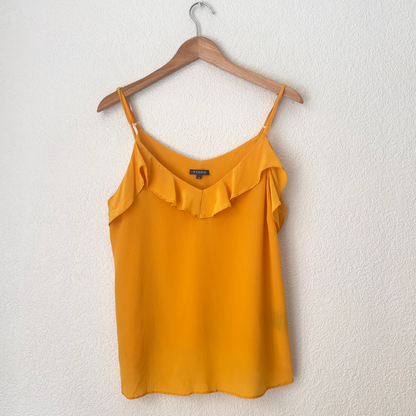 Ruffled Yellow Silk Tank Top -size M