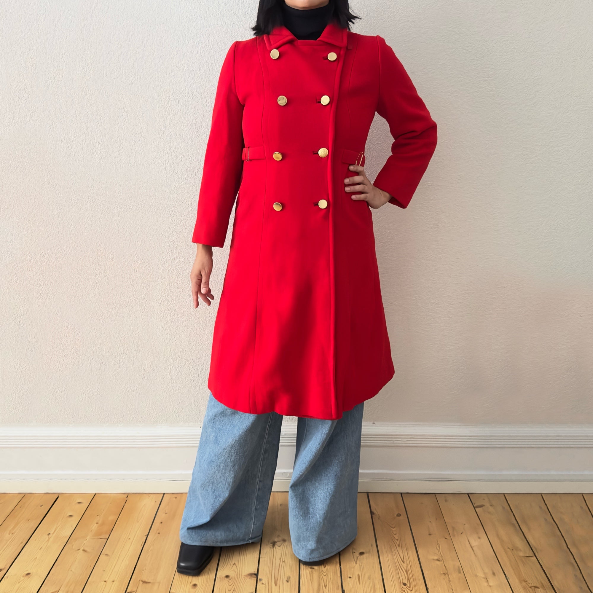 Red wool double breasted hot sale coat