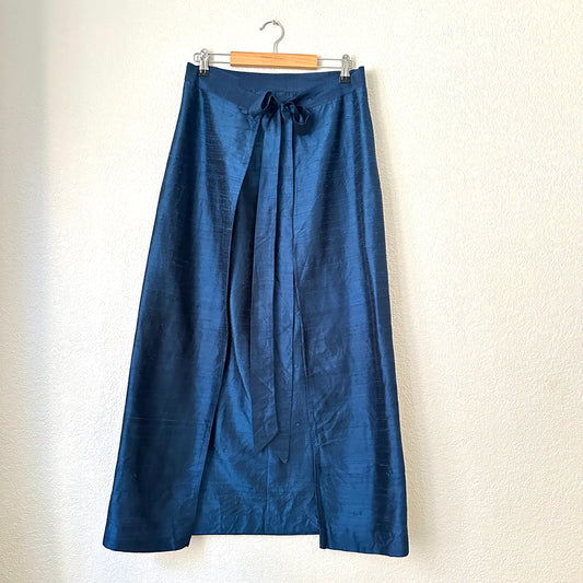 Vintage Blue Raw Silk Skirt - size S