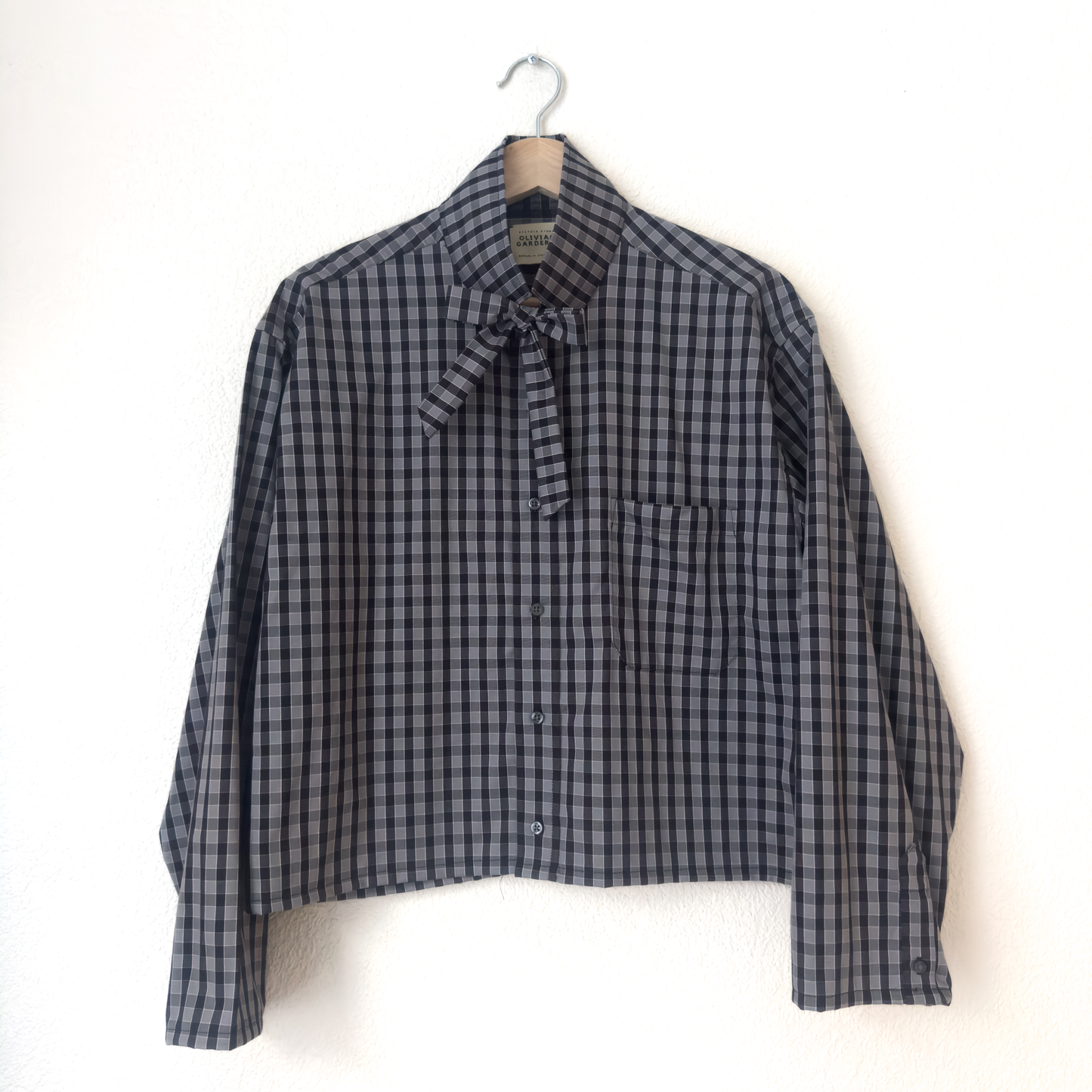 Funnel Neck Bow Shirt - Upcycled Shirt 59 - M-L, Cotton