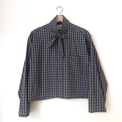 Funnel Neck Bow Shirt - Upcycled Shirt 59 - M-L, Cotton