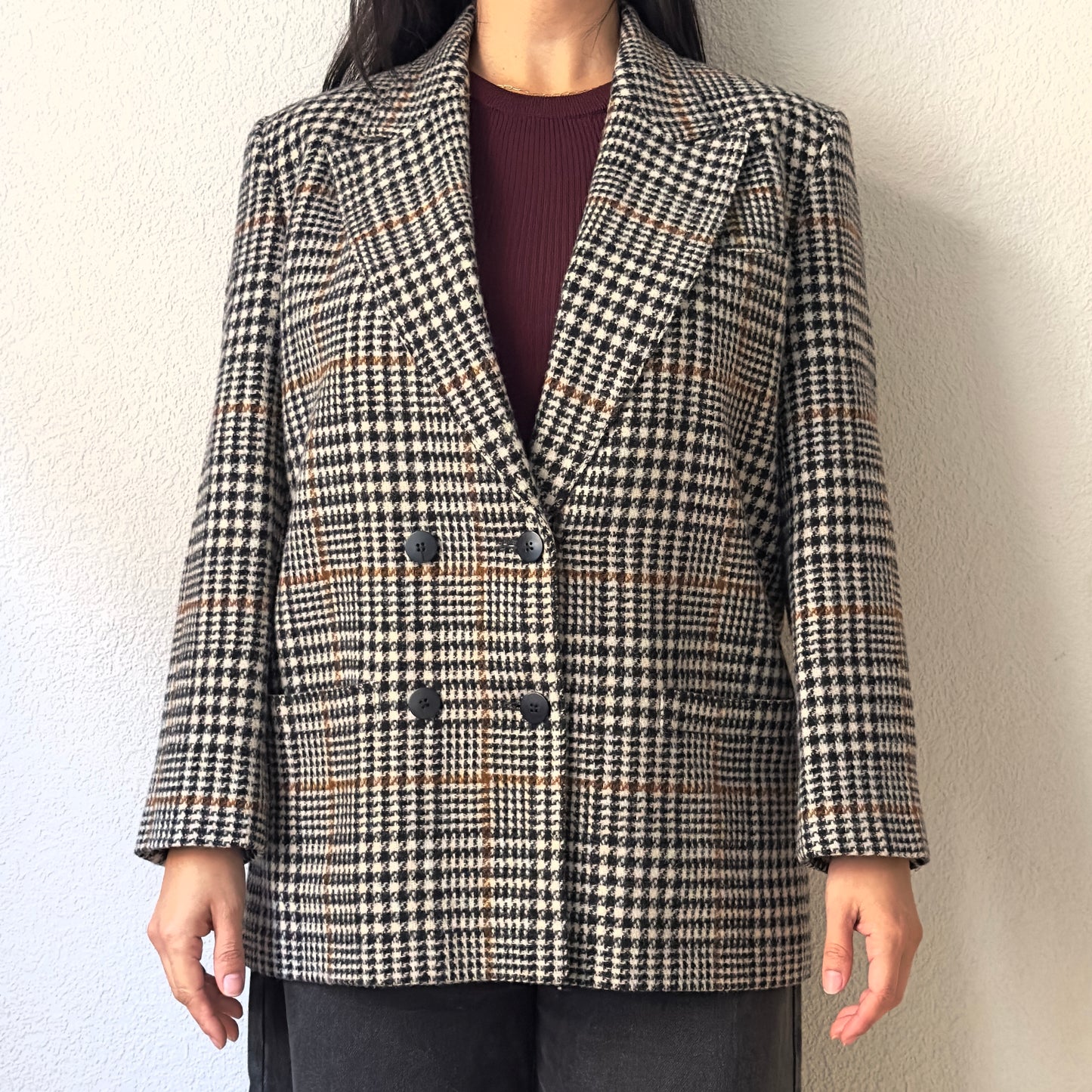Vintage Houndstooth Plaid Blazer - size EU 40