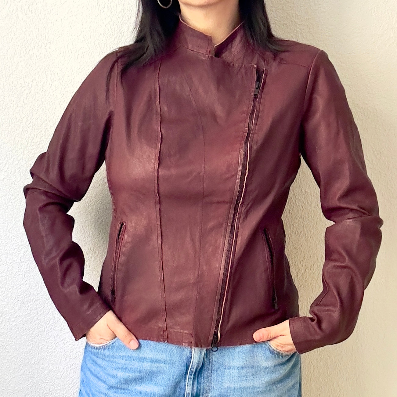 Burgundy Leather Jacket - size S-M