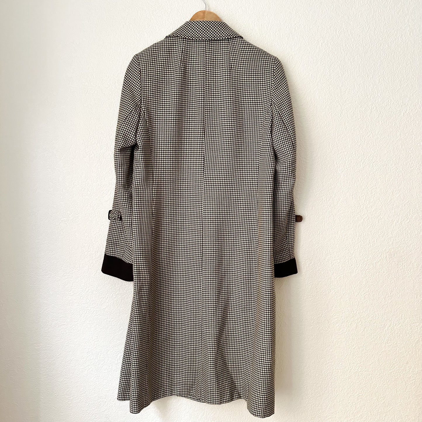 Vintage Brown Houndstooth Wool Coat - size M