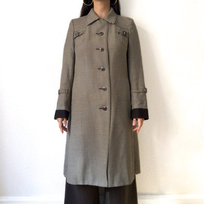 Vintage Brown Houndstooth Wool Coat - size M