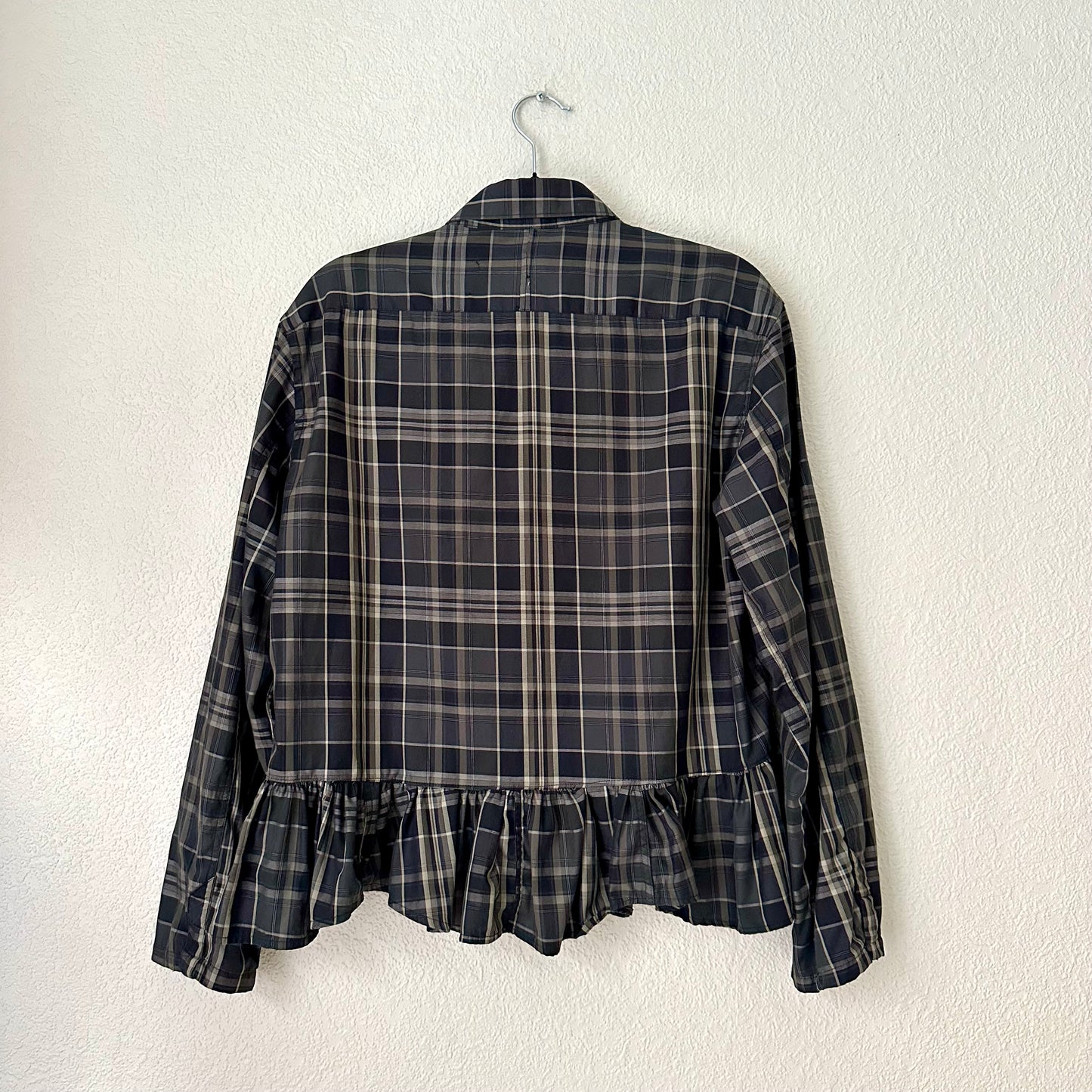 Peplum Plaid Shirt - Upcycled Shirt 52 - M, Cotton