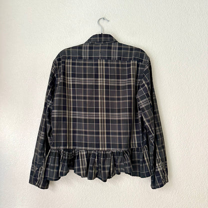 Peplum Plaid Shirt - Upcycled Shirt 52 - M, Cotton